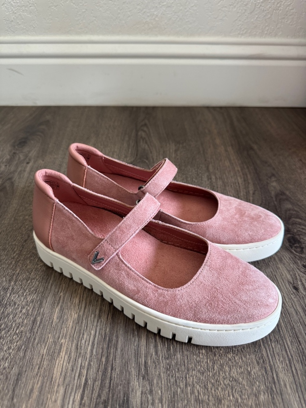 Vionic Pink Suede Mary Jane Flats